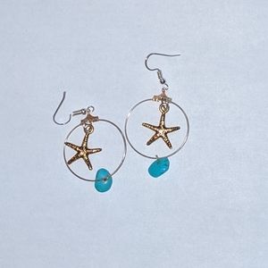 2 two tone starfish turquoise earrings ocean beach